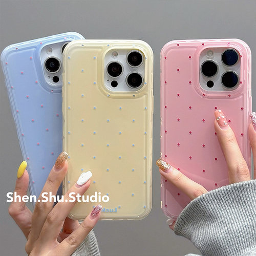 ins风韩系简约波点适用苹果16promax手机壳iphone14pro新款15pro软壳13pro女款11纯色13情侣14高级创意15全包