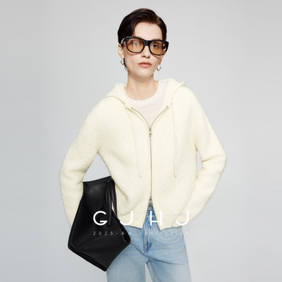 实穿羊毛拉链连帽羊羔毛针织开衫