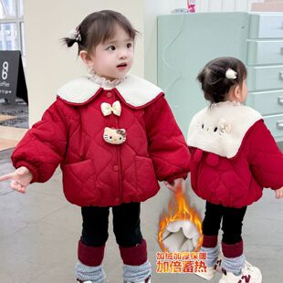 安阳童装女童冬季加绒外套女宝宝加绒加棉喜庆棉衣中小童可爱洋气