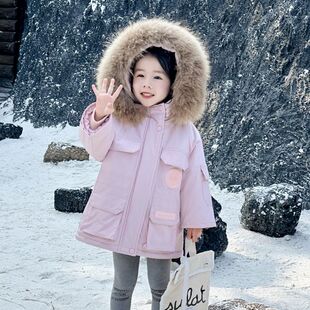 安阳童装女童棉衣外套2025新款冬季加绒加厚儿童大毛领保暖派克服