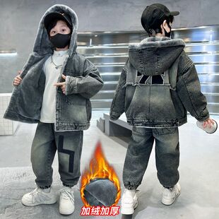 安阳童装男童冬装加绒外套韩版2025新款中大童冬季套装加厚牛仔衣