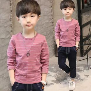安阳童装纯棉童装男童长袖T恤春秋新款中大童条纹薄款圆领儿童翻