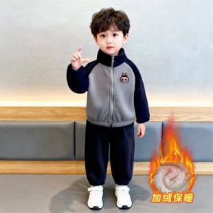 安阳童装儿童加绒加厚一体绒套装男女童休闲两件套过冬神器拉布布