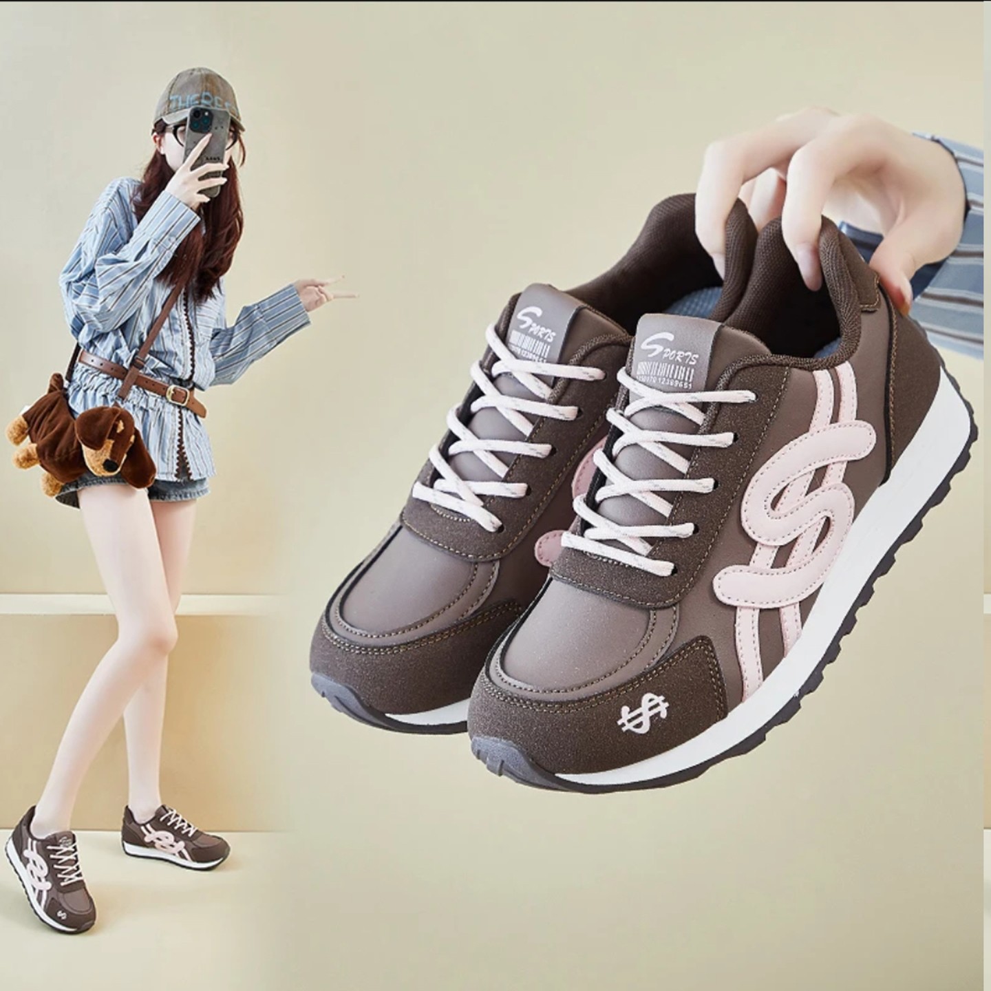 语朵时尚女鞋2025新款女士帕拉鞋秋冬季运动休闲鞋百搭软底阿a32