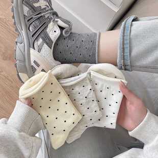 Woqu小小圆点和春天绝配了!百搭色卷边纯色堆堆日系中筒可爱灰色