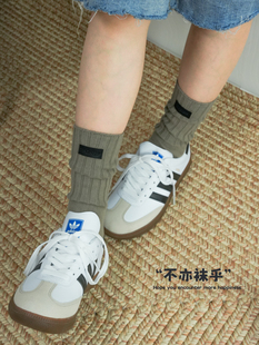 不亦袜乎 秋冬日系极简黑标粗针长袜男女潮流堆堆袜纯棉ins中筒袜