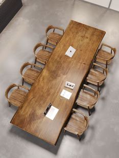 新中式 全实木多人长桌复古餐桌商用咖啡桌接待洽谈桌大型会议桌