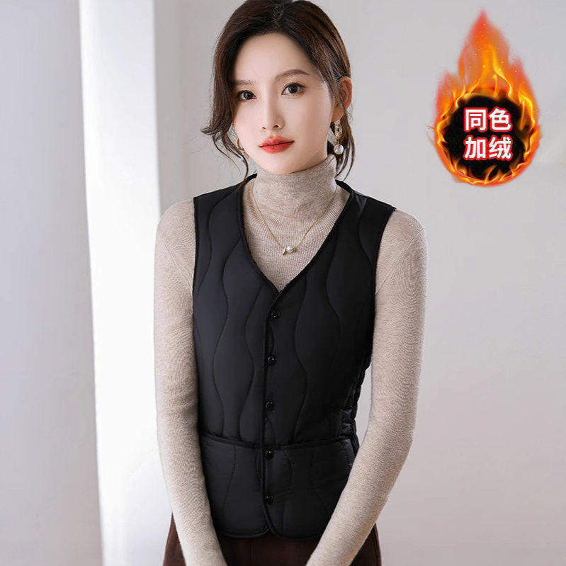 #芸菲汇女装绗绣加绒羽绒棉马甲秋冬女士内穿保暖背心坎肩外套a67