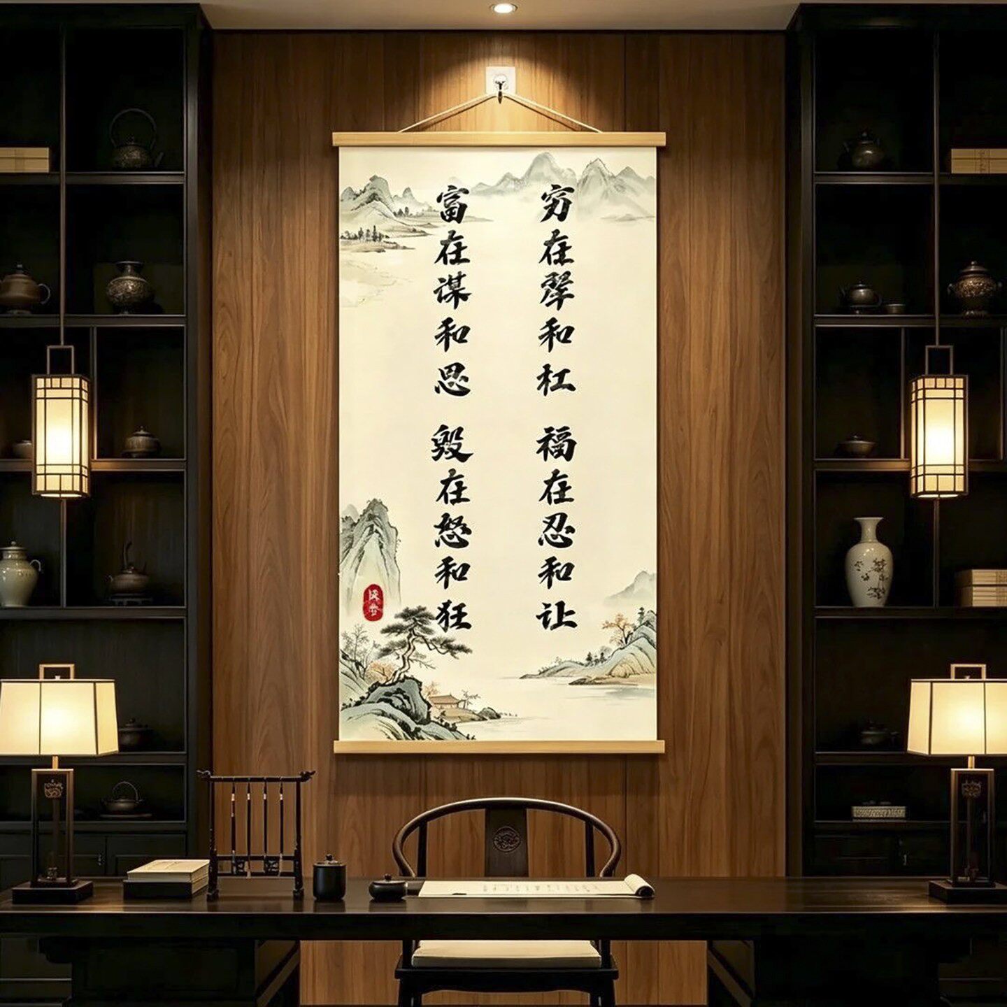 王泾赫穷在犟和杠福在忍和让字画新中式励志书法挂画办公室装饰a1