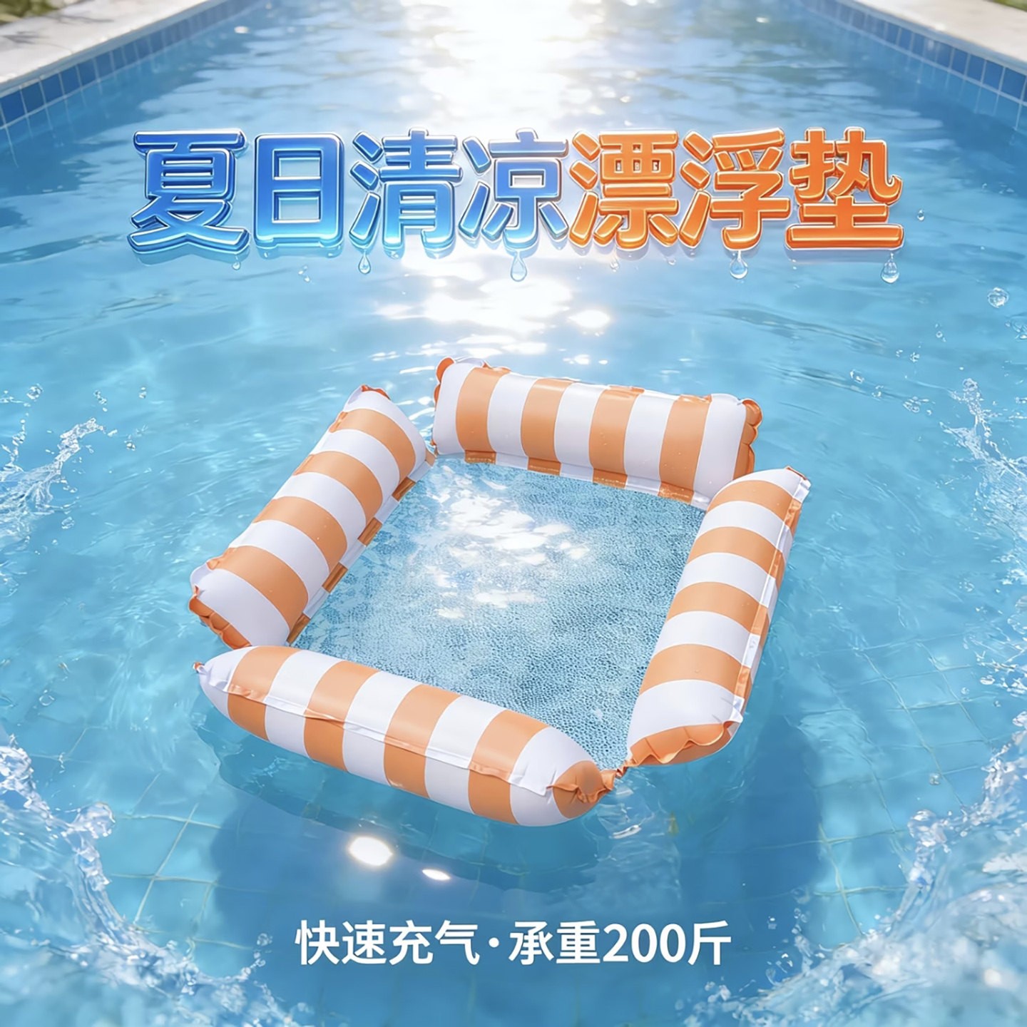 钏翔日本进口游泳圈浮床便携式儿童充气浮排躺椅加厚水上漂浮玩a6