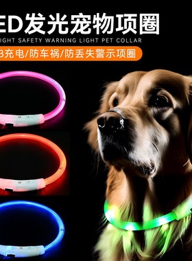 宠物LED项圈狗狗发光吊坠夜光防走失丢灯狗牌猫咪铃铛夜间遛狗灯