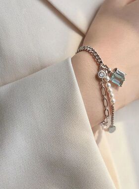 白日梦系列 宋亚轩同款白日梦系列薄荷绿珍珠拼接链条手链薄荷绿