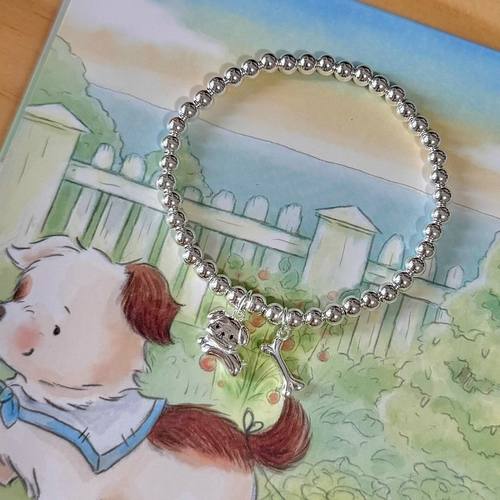 ENFP快乐小狗手链!可爱狗勾骨头吊坠银珠手串卡通周边原创设计款