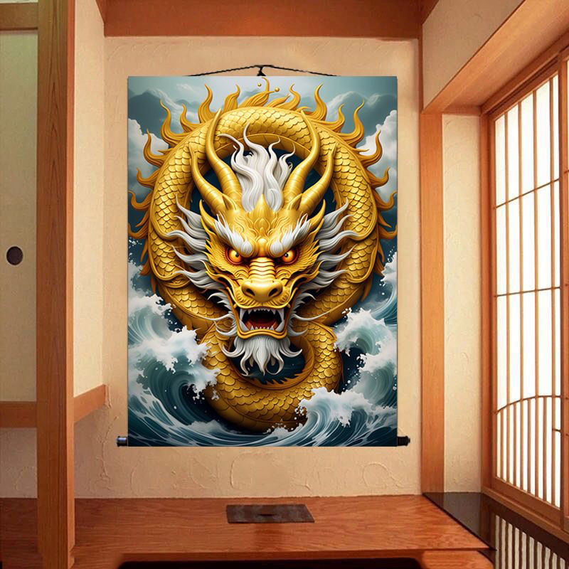 中国龙图挂画飞天龙家仙真身卷轴画客厅玄关装饰画金龙镇宅招财
