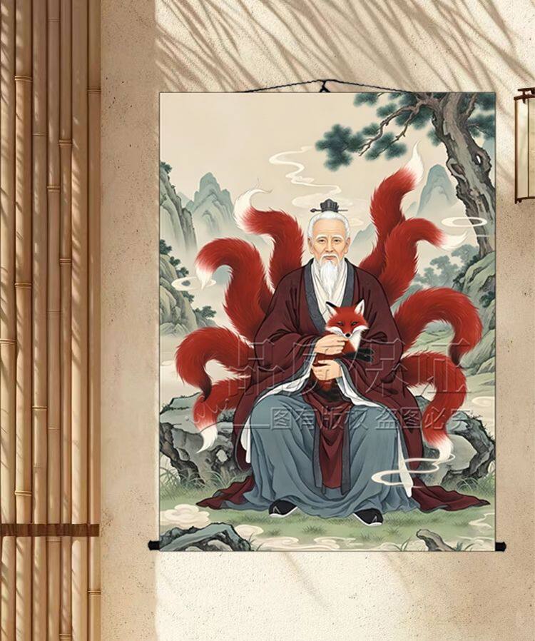 男女狐狸画像九尾狐挂画东北出马堂口供奉卷轴画胡家娘娘装饰画