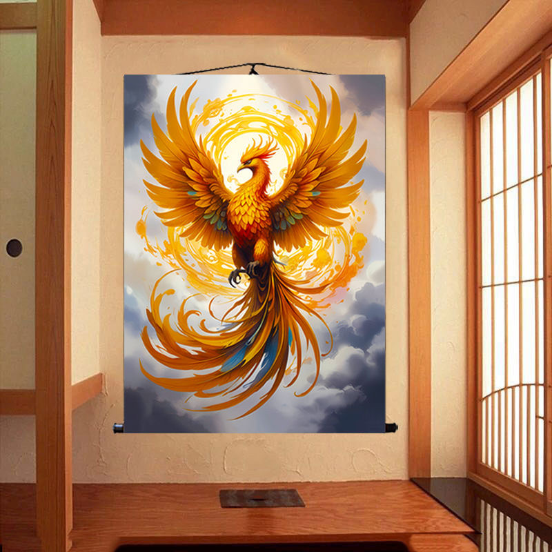 新中式凤凰挂画金凤凰涅槃玄关装国画