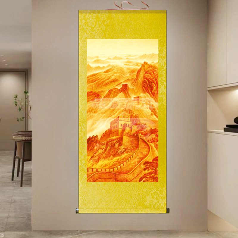 万里长城挂画客厅玄关招财装饰画办公室风水靠山图金色长城卷轴画