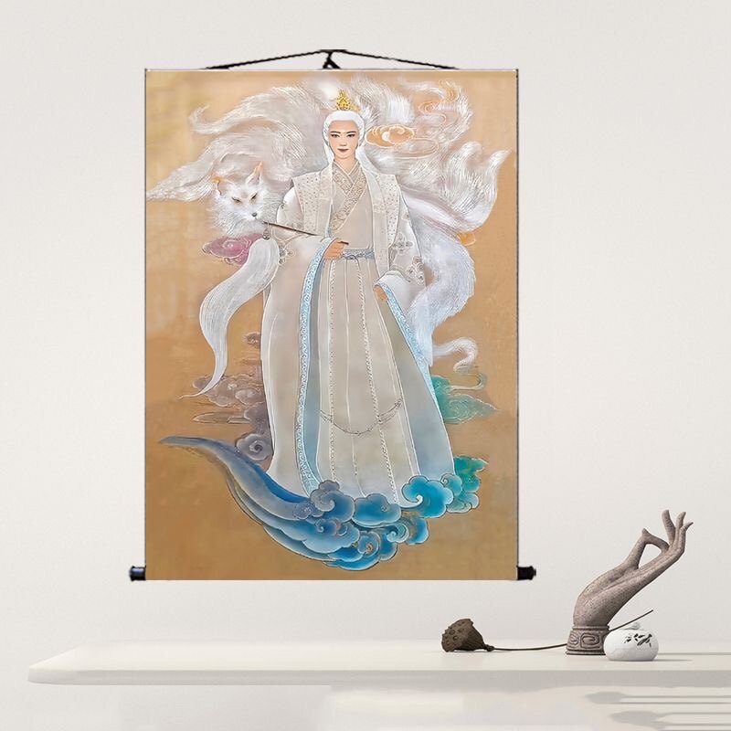 男狐胡九霄画像挂画九尾狐神像卷轴画东北出马堂供奉画堂口装饰画