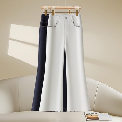 黑色高腰微喇叭牛仔裤女2025新款早秋季爆款显瘦弹力女士马蹄裤子