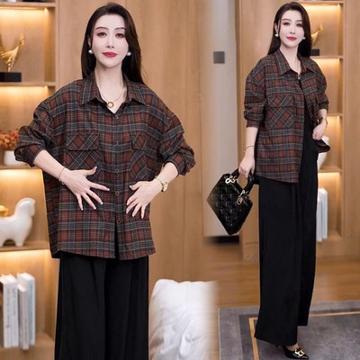 时尚格子衬衫女2025秋季新款韩版大码宽松洋气显瘦百搭长袖外套潮