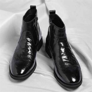 @顺爲服饰甄选男鞋冬季男布洛克雕花加绒皮鞋英伦商务高筒皮棉鞋