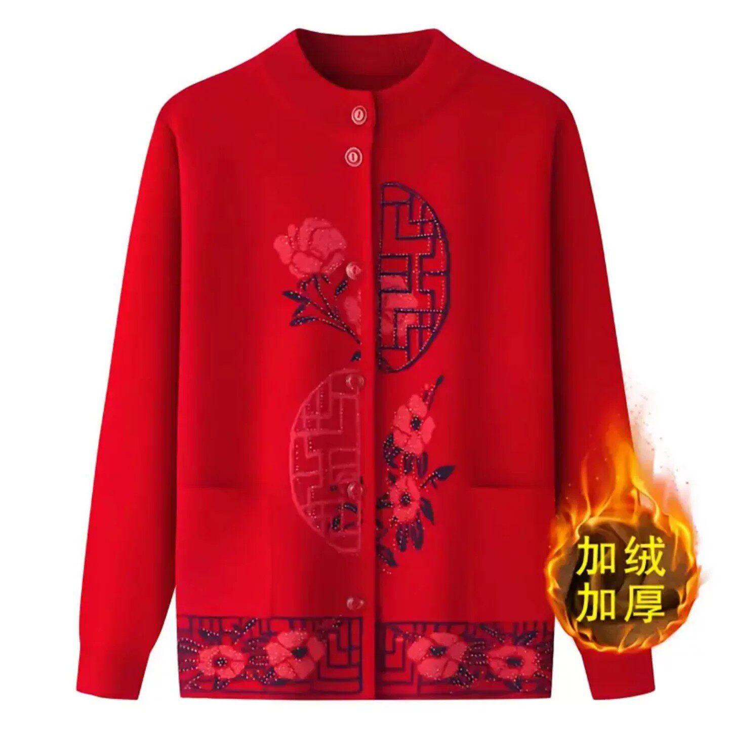 铂瑾甄选好物女装中老年妈妈装加绒加厚奶奶针织开衫秋冬保暖外a1