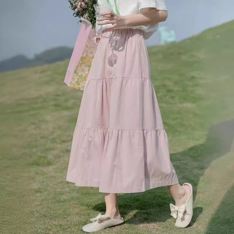 休闲甜美时尚松紧腰半身裙2024夏季新款学生小清新裙子女装仙女裙