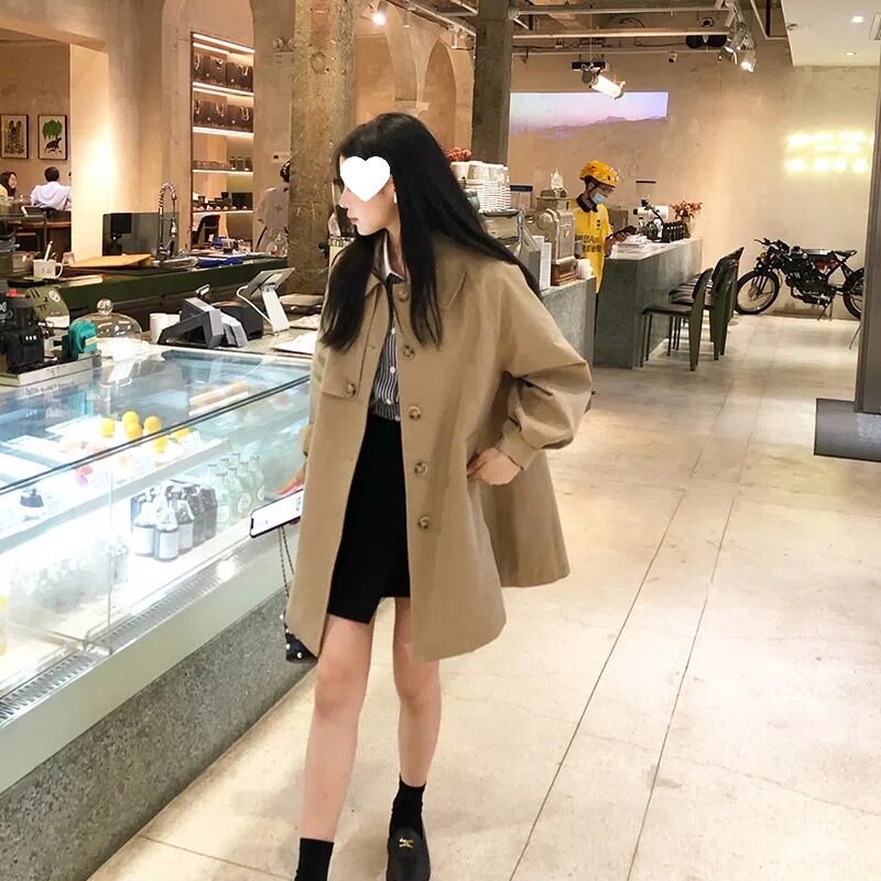 跨境工厂欧美中长款风衣外套女装秋季韩版大衣气质上衣潮