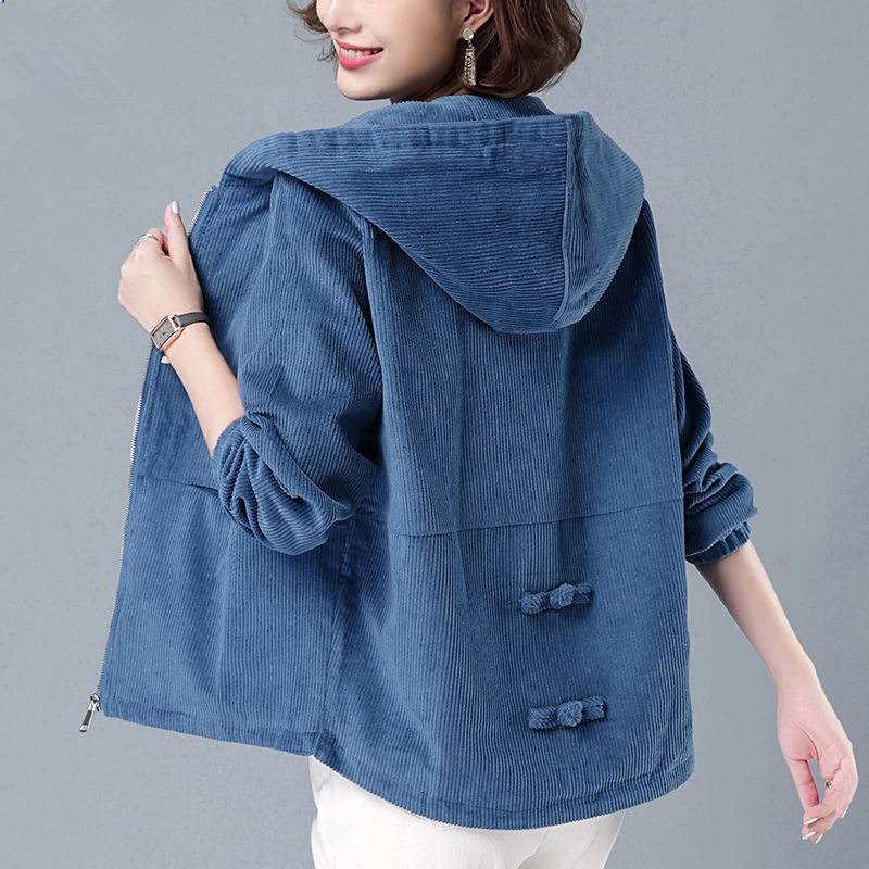 2024灯芯绒短款外套女韩版宽松秋冬洋气新款棒球服大码连帽卫衣女