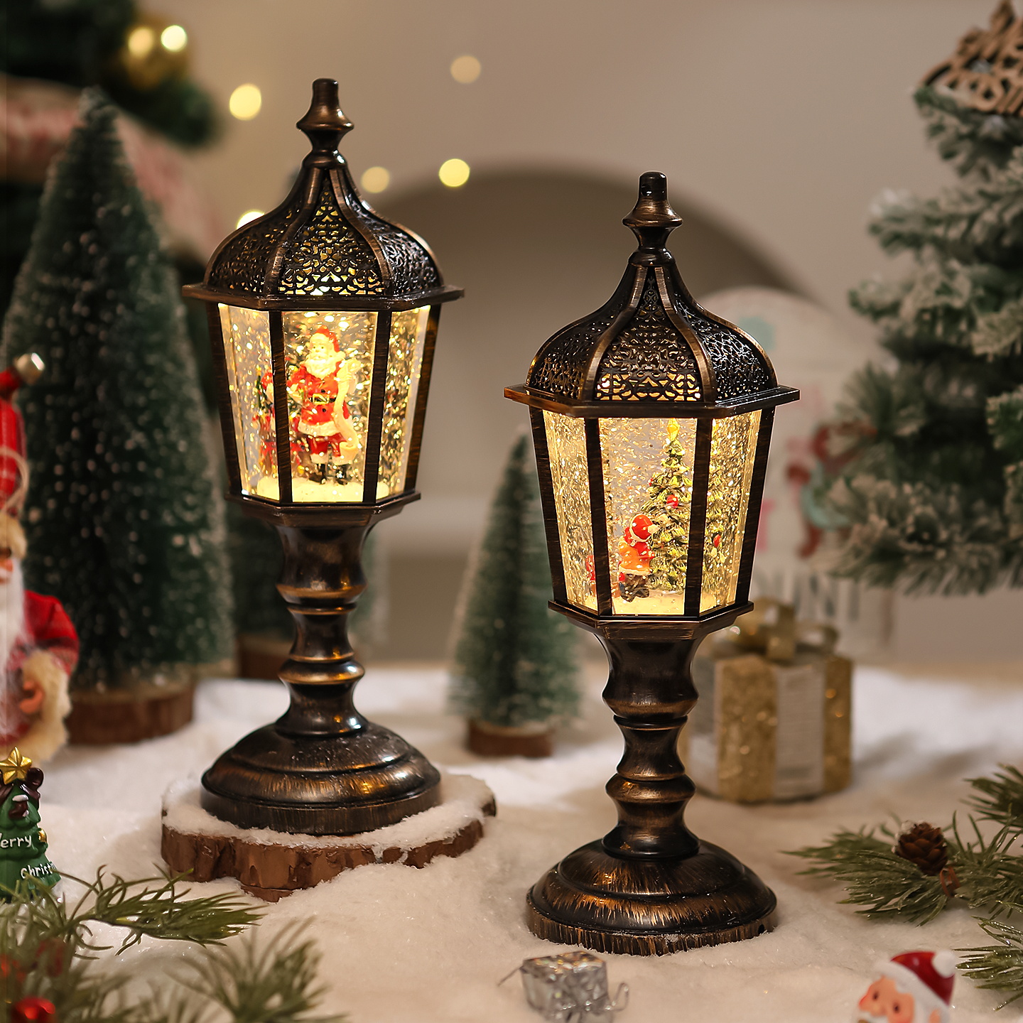 圣诞节装饰品新款注水夜灯摆件圣诞老人圣诞树雪人场景布置小道具