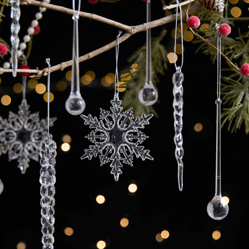 圣诞节装饰品圣诞冰凌星雪花水滴挂件圣诞树挂饰场景布置装扮道具