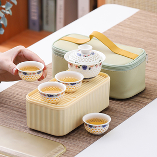 玲珑旅行茶具茶杯便携简约户外露营旅游家用泡茶盘收纳包一体套装
