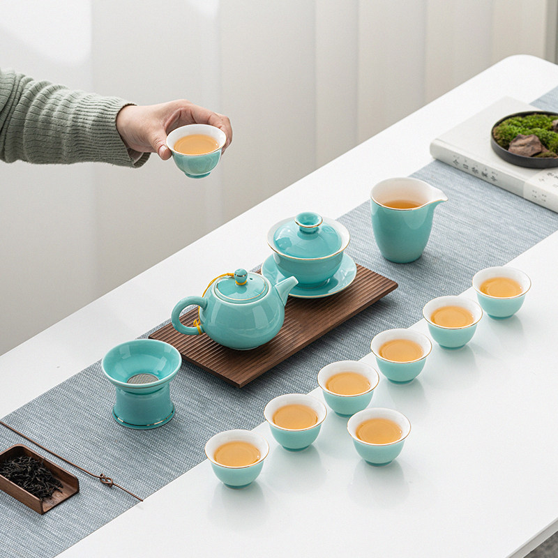 功夫茶具陶瓷家用盖碗德化羊脂玉瓷色釉茶壶茶杯送礼一整套礼盒装