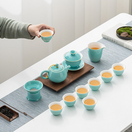 功夫茶具陶瓷家用盖碗德化羊脂玉瓷色釉茶壶茶杯送礼一整套礼盒装