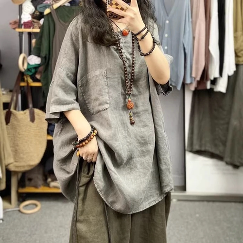 特大码300斤宽松遮肚子中长款短袖T恤女夏季胖mm时尚休闲衬衫上衣