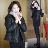 女士皮衣外套加绒加厚2025冬新款 爆款 保暖防寒可拆卸大毛领皮夹克
