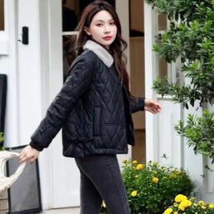 不裂皮棉服女短款皮衣时尚洋气减龄百搭加厚外套棉服外套妈妈装