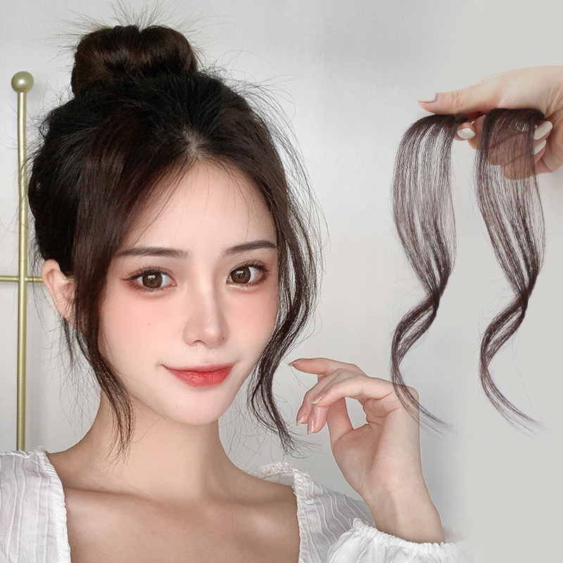 龙须刘海假发片女夏季中分真发假刘海自然前额网红流海八字刘海贴_虎窝淘