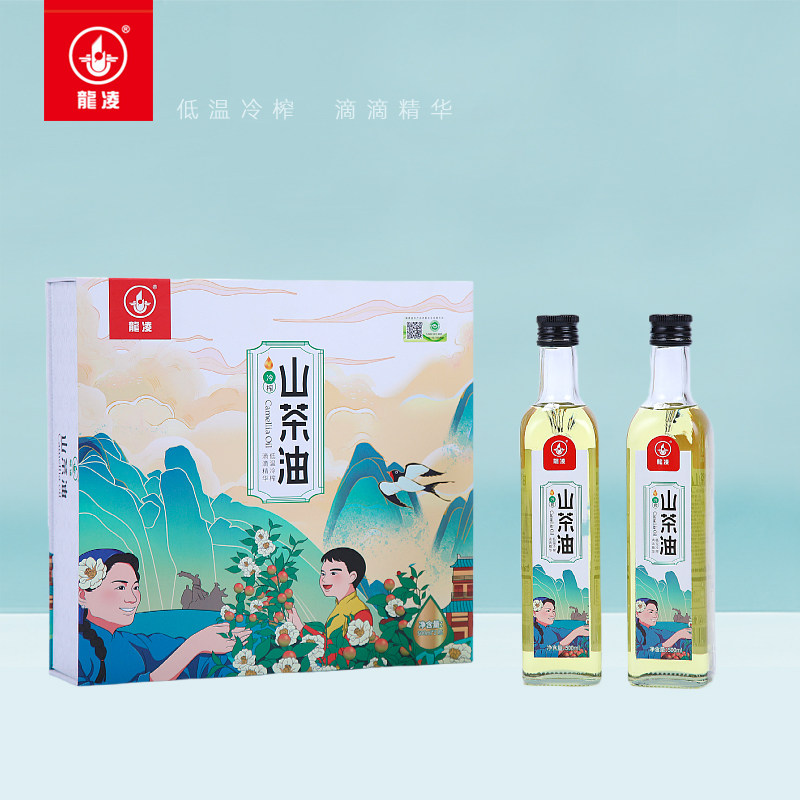 龙凌 野生茶籽油手绘礼盒武夷山有机高山茶油 500mlx2玻璃瓶
