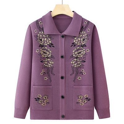 奶奶春装毛衣开衫宽松春秋女中老年人春秋装妈妈针织外套老人衣服