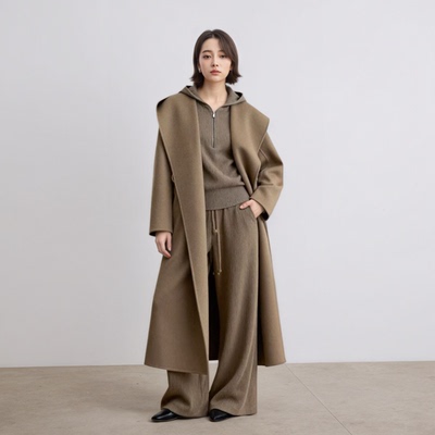 斗篷连帽羊毛双面羊绒大衣女外套