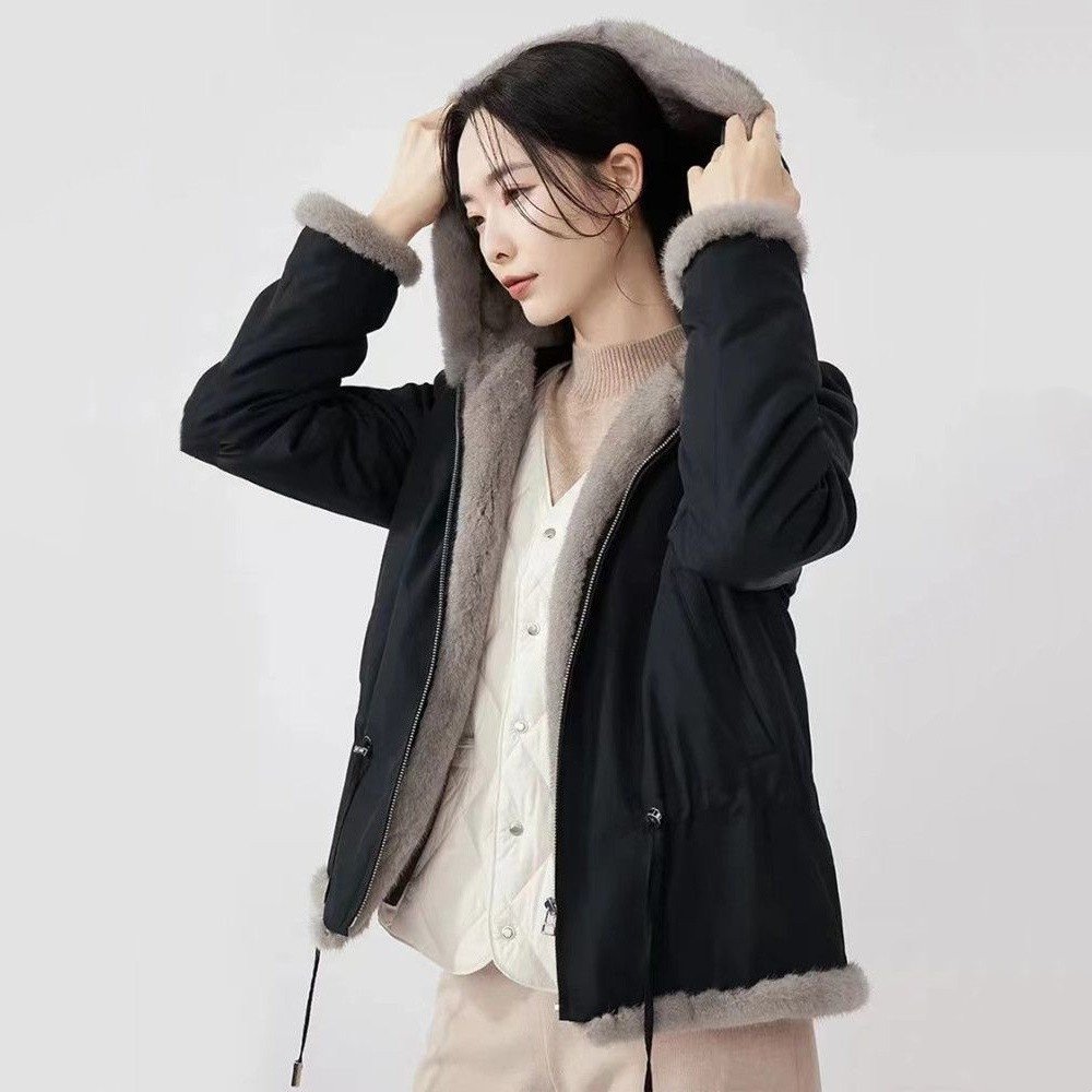 御寒保暖 | 防寒水貂毛领收腰短款派克服皮草外套女2025冬季新款,女装/女士精品,皮草,淘宝优惠券,粉丝福利购,淘宝优惠卷