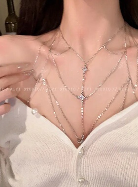 合金流苏项链潮酷辣妹立体后背链