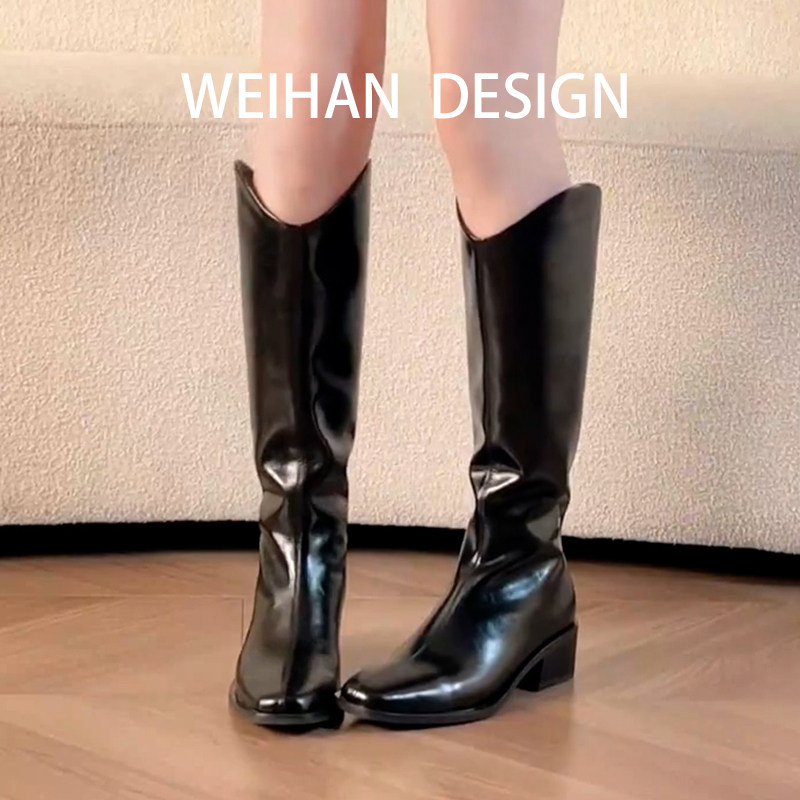 羊皮版!黑色亮面V口宽