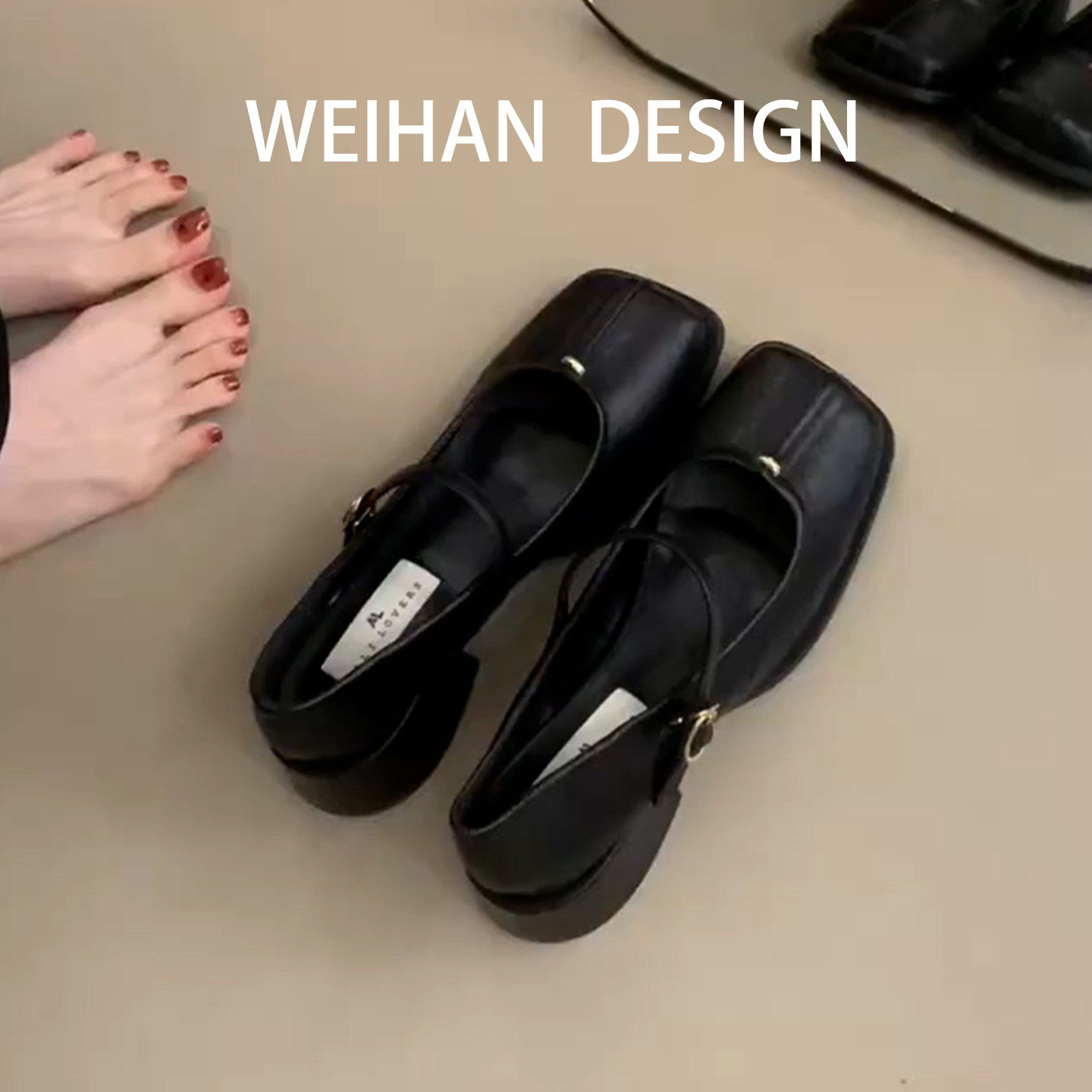 羊皮版！日系复古粗跟玛