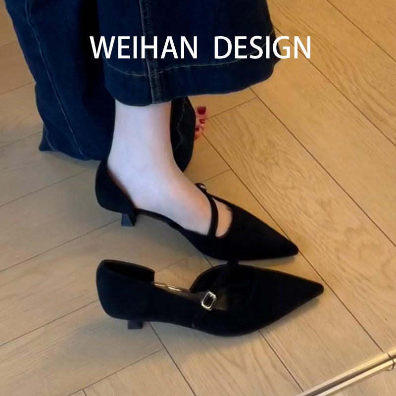 羊皮版！法式黑色尖头低
