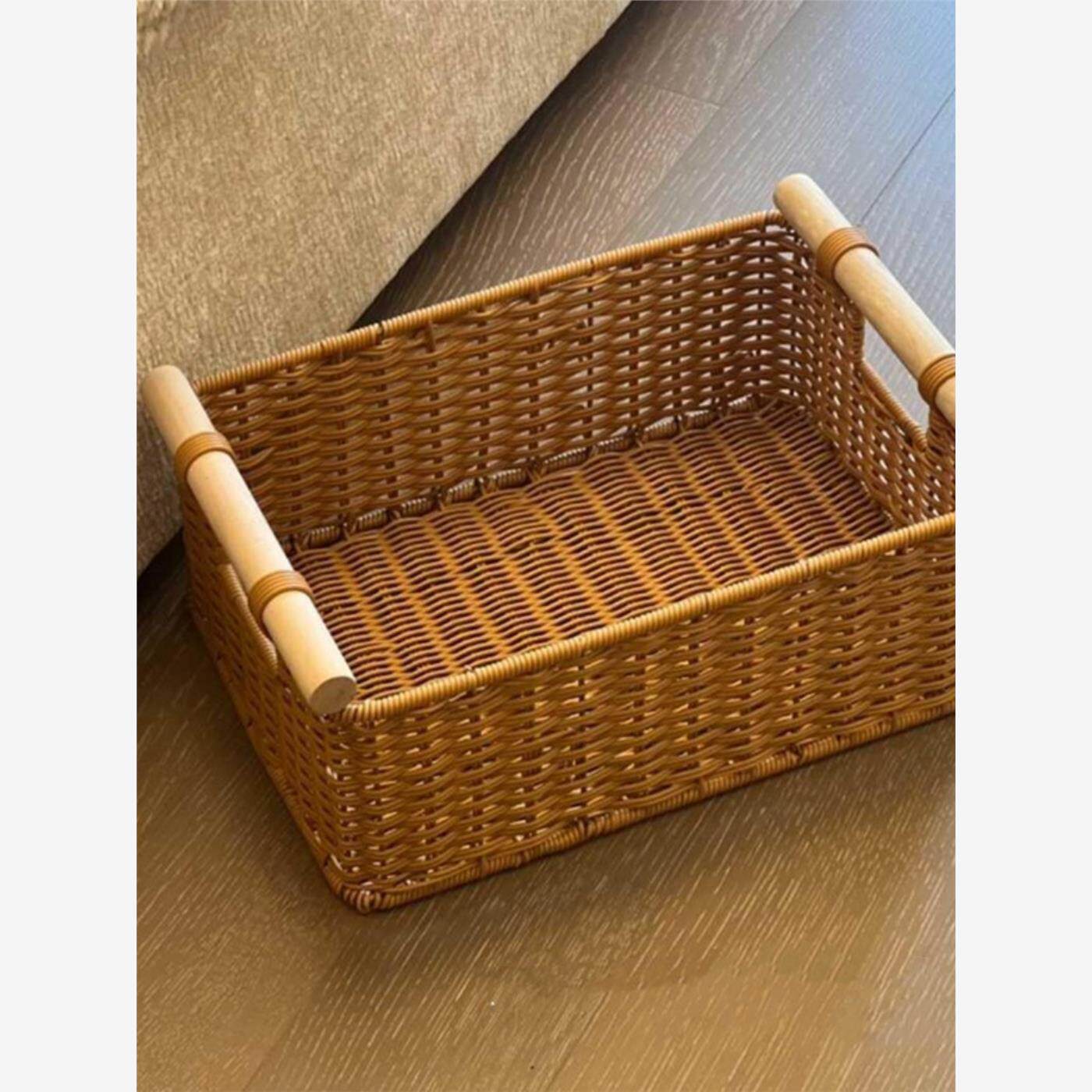 藤编收纳筐脏衣服玩具零食杂物收纳篮竹编家用客厅电视柜桌面整理