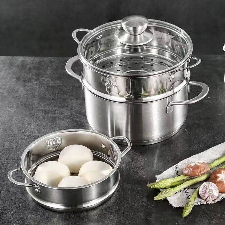 食品级304不锈钢加厚蒸格蒸屉蒸笼辅食锅奶锅汤锅电煮锅一体笼