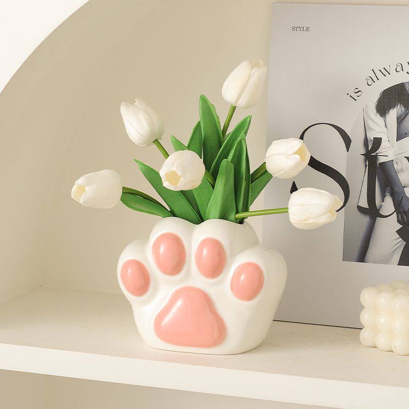 陶瓷猫爪花瓶客厅玄关电视柜装饰摆件插花可爱办公室女生礼物创意