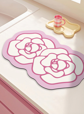浅色花朵拼接吸水速干厨房沥水垫咖啡机边垫子洗漱台垫家用碗杯垫
